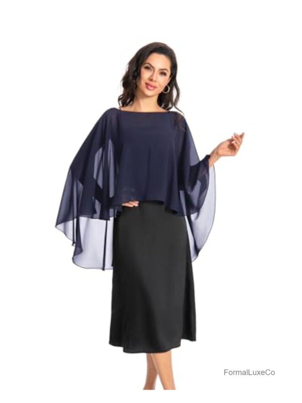 Chiffon Sheer Capelet Long Cape Poncho Wrap for Women